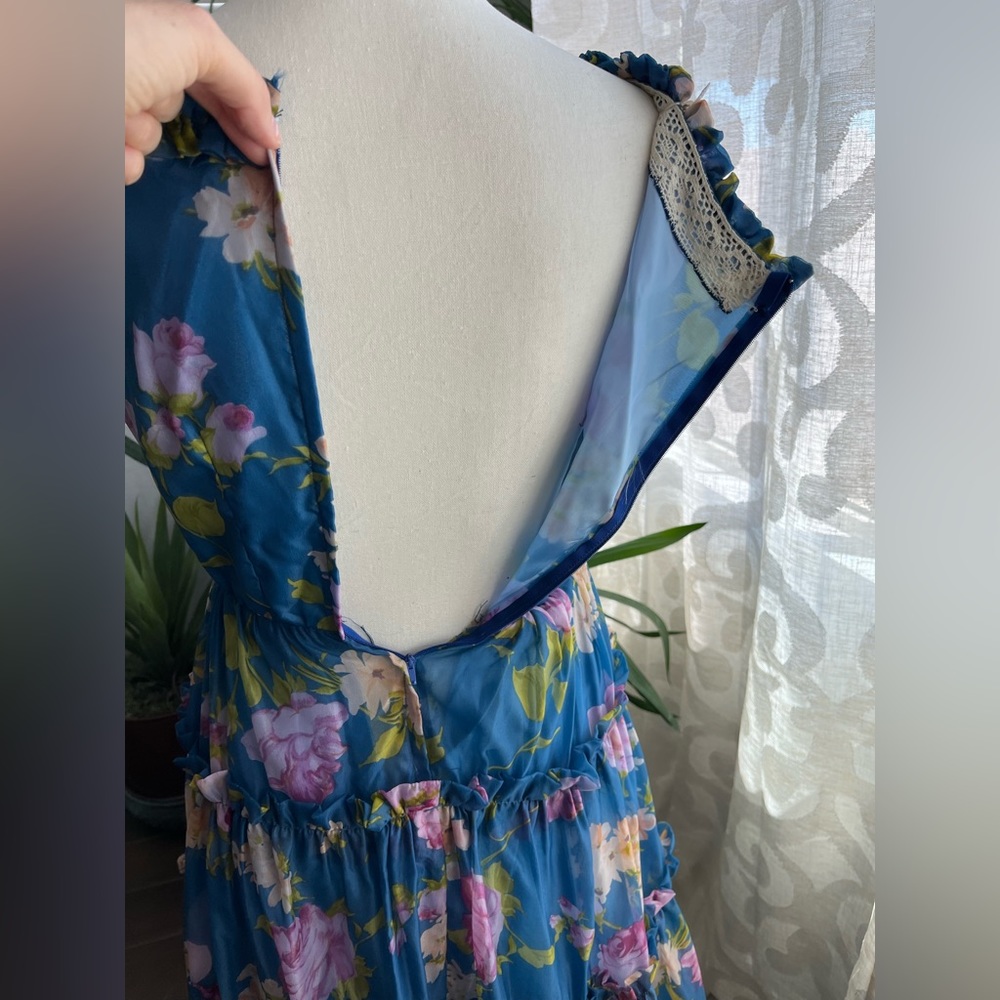 Vintage hand made chiffon maxi dress fully lined ruffle detail - Picture 8 of 16